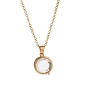Collier médaillon vintage plaqué or 18k avec pendentif en pierre précieuse transparente - Collier médaillon rond en verre / Collier Doré - Rond