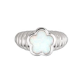 Elegant silver textured ring with a blooming five-petal white opal flower ornament - US 7 / Flower Opal - Silver