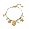 Buntes Meeres-Webarmband mit 18k Goldanhängern wie Seesternen und Muscheln - Blaues Seil Muschel Armband