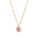 Detail of gold chain necklace with white oval pendant featuring red bow and yellow dots - Red Bow Knot (Style 13)