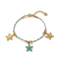 Buntes gewebtes Seestern Armband mit blauem Emaille Anhänger und vergoldetem Edelstahl - Grünes Seil Seestern Armband