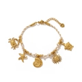 Goldenes Edelstahl-Ozean-Charm-Armband mit Kordel und Meereskreaturen-Anhängern - Weißes Seil Meeresschnecke Armband