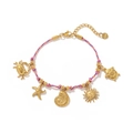 Buntes gewebtes Edelstahlarmband mit goldenen Krabben Seestern und Muschelanhängern - Rosa Seil Meeresschnecke Armband