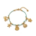 Buntes gewebtes Meeres-Charm-Armband mit vergoldeten Anhängern aus Edelstahl für Damen - Blaues Seil Meeresschnecke Armband