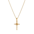 Détail du collier plaqué or 18K avec pendentif croix à rose centrale et texture d'épines - Juin