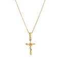 Détail du pendentif fleur vintage doré avec cristaux et chaîne croisée élégante et fine - Juillet