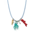 Detailed close-up of marine-themed necklace with starfish, seahorse and coral charms - Light Blue (Octopus)