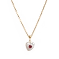 Gouden hartketting met witte parelhanger en een kleine rode zirkoon in het midden - Paarse Ketting