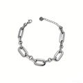 Détail du bracelet chaîne à trombones argenté poli avec fermoir mousqueton et extension - Bracelet Chaîne Trombone Irrégulière