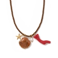 Starfish pendant necklace with red coral and shell on brown cord, marine style - Brown (Shell)
