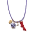 Starfish pendant necklace with purple rope cord, gold accent, and red coral branch charm - Purple (Starfish)
