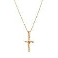 Vintage 18K gold plated flower cross pendant necklace with white zircon center - April