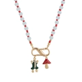 Collana di perline con ciondoli rana e fungo, perline di vetro blu e rosse - Collana Rana Fungo
