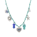 Boho-Halskette mit blauem Seestern und Evil Eye Anhängern in lebendigen Farben - Himmelblaue Herz-Augen-Halskette