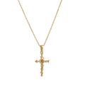 Collier vintage en acier titane plaqué or 18 carats avec croix florale et zircon - Octobre