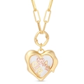Gold paperclip chain necklace with heart locket pendant featuring pink stone and GIRL charm - Golden Irregular Heart Locket Necklace (Charms Not Included)