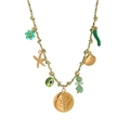 Collana boho in corda intrecciata verde chiaro con ciondoli a stella marina e conchiglia - Collana in Corda Verde Chiaro Sole