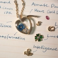Collier médaillon cœur en or 18k avec fleurs bleues et breloques DIY sur papier vintage - Collier Boîte Transparente Cœur (Boîte Vide Sans Accessoires/Chaîne O + Zirconia)