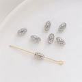 Cuentas ovaladas de malla hueca en plata brillante para la creación de joyas DIY - Óvalo hueco / 5x8mm (1 Pieza) / Oro blanco