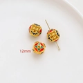 Detaillierte Ansicht von drei 12mm vergoldeten Cloisonné-Emaille-Perlen für DIY-Schmuck - Blau Roter Geometrischer Musterstil (Stil 2 Einzeln) / 12mm