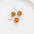 Detaillierte 10mm hohle Cloisonné-Blumenvilla mit Vergoldung für DIY-Schmuckherstellung - Rot Grüner Blumen Hohler Stil (Stil 3 Einzeln) / 10mm