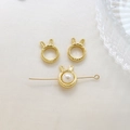 Detail of gold bunny ear charm spacers with white pearls on elegant silk background - Shiny Gold Rabbit Style (5#)