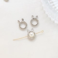 Detail of silver bunny ear bead charms with white pearl inlay for DIY jewelry making - Silver Rabbit Style (6#)