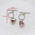 Detail eines silbernen OT-Verschlusses mit rosa Herz-Edelstein, 41mm Höhe für DIY-Schmuck - Silber Herz Stil (11#)