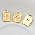 Detailed close-up of rectangular gold-plated playing card charms with inlaid zircon - Square Style