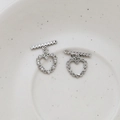 Silver plated heart-shaped OT toggle clasp with micro-pave cubic zirconia stones - Pavé Heart Style