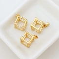 Macro detail of three 18k gold plated hollow cube charms for DIY jewelry making - Hollow Square Frame Pendant