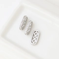 Macro detail of three silver plated square spacer beads with cubic zirconia for jewelry making - White Gold Color Small Size (D3879-7)