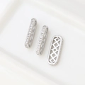 Detailed view of silver hollow geometric jewelry link with micro-paved cubic zirconia - White Gold Color Medium Size (D3879-8)