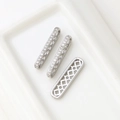 Macro view of micro-pave cubic zirconia rectangular spacers with hollow geometric patterns - White Gold Color Large Size (D3879-9)
