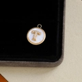 Gold-plated round letter T pendant with shell inlay and cubic zirconia for DIY jewelry - Letter T