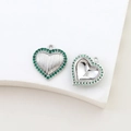 Detailed close-up of heart charm with green zircons and silver textured finish for DIY - Silver Style with Green Zircon (4#)