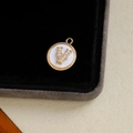 Gold plated round letter V pendant with white shell and inlaid zircons for jewelry making - Letter V