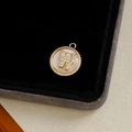 Gold plated round shell pendant with micro-pave zircon initial W for jewelry making - Letter W