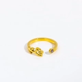 Titanium steel adjustable open ring with gold finish, floral design and purple birthstone - Adjustable Open / February/Iris