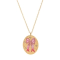18K vergulde roestvrijstalen ketting met roze strik tarot ovale hanger - Gouden Strik