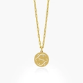 Golden paperclip chain necklace with a hollow circular Pisces zodiac pendant design - Pisces