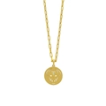 Golden paperclip chain necklace with hollow Taurus zodiac coin pendant and zircon - Taurus