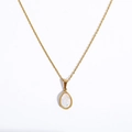 Elegant gold titanium steel teardrop necklace with iridescent opal stone for women - Gold