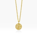 Golden Cancer zodiac coin necklace with crab cutout and crystal on a paperclip chain - Cancer