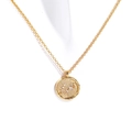 Retro 18K gold plated coin necklace featuring December birthstone and constellation pattern - Pisces-Gold/White Zirconia
