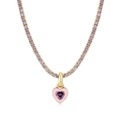 Collar de cadena tenis dorada con circón rosa y colgante de corazón en esmalte rosa - Rosa