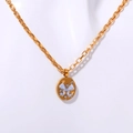 18K gold-plated oval pendant necklace with hand-painted butterfly bow and crystals - Gray Butterfly
