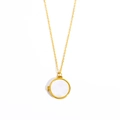 Close-up of gold locket necklace with circular shell inlay and hinge mechanism detail - Diameter 22mm / Gold White Shell - Round