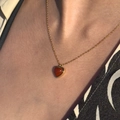 Elegant 18K gold-plated heart necklace with red agate pendant on female collarbone - 42+4cm / Gold Red Agate Necklace