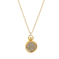 18K gold plated zodiac coin necklace featuring a silver spider with green gemstone - Cancer